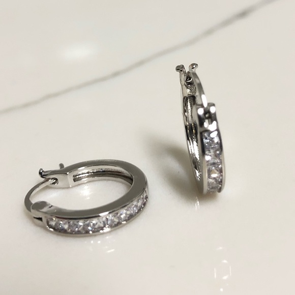 Jewelry - 18k white gold Filled CZ Hoop Earrings